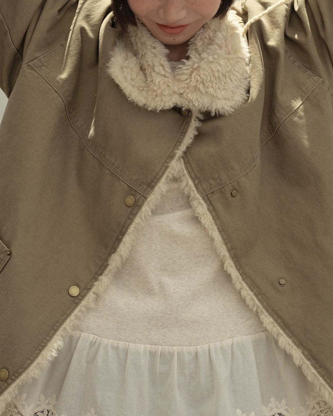 リラックスラペルフリースパーカーコート 10137