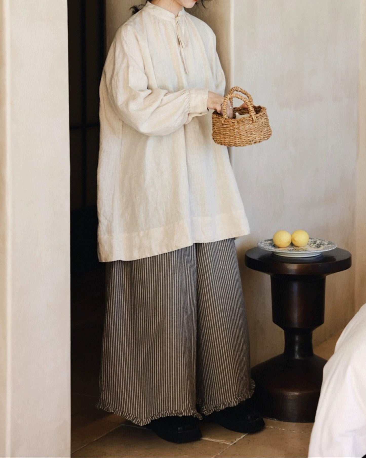 レトロストライプウエストゴムワイドパンツ 10015