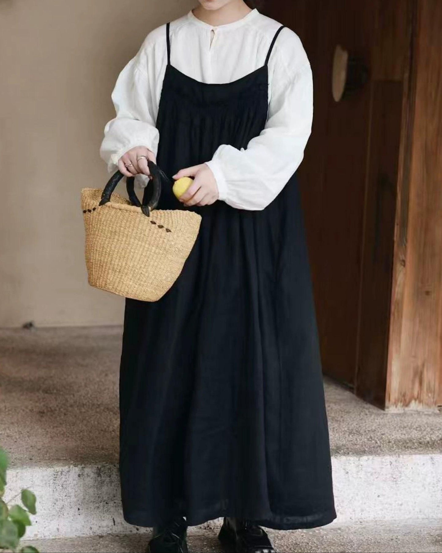 バックボタンリボンストラップワンピース 10016