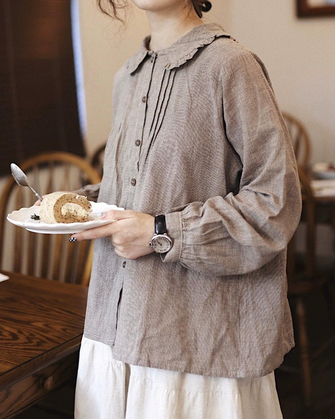 ラウンドカラーフリルピンタックブラウス 10009