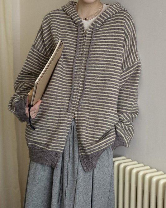 ボーダーリラックスジップカーデ 10288