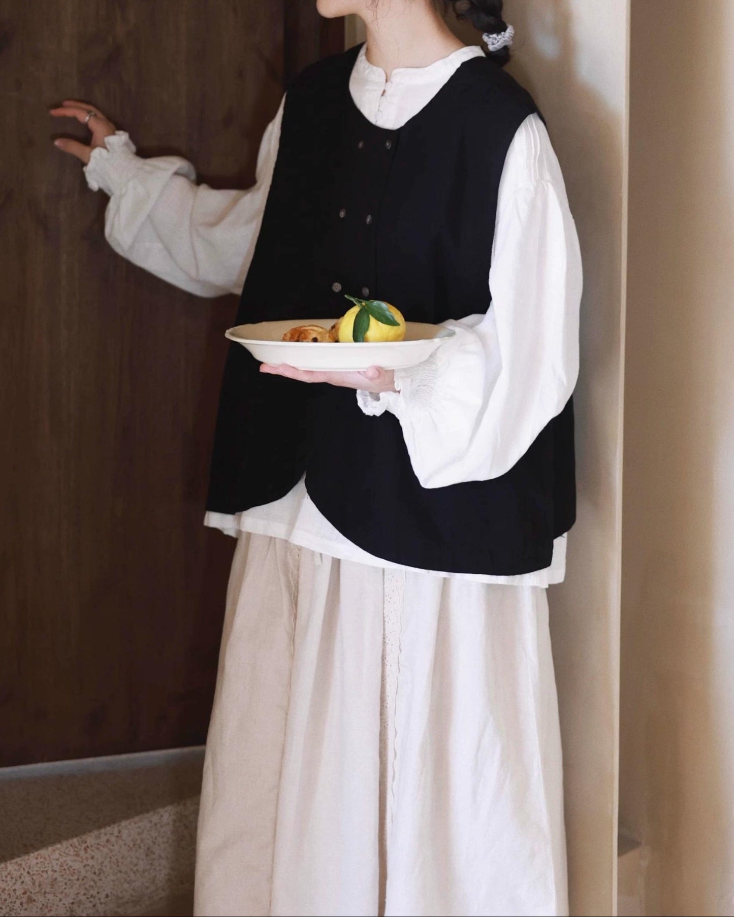 ハーフボタンアコーディオンプリーツブラウス 10053