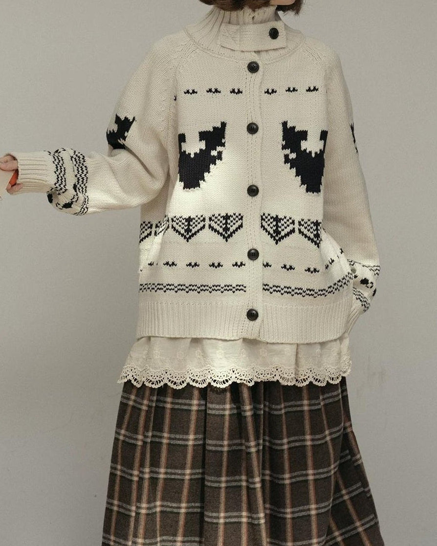 スノーパターンハイネックニットカーディガン 10173