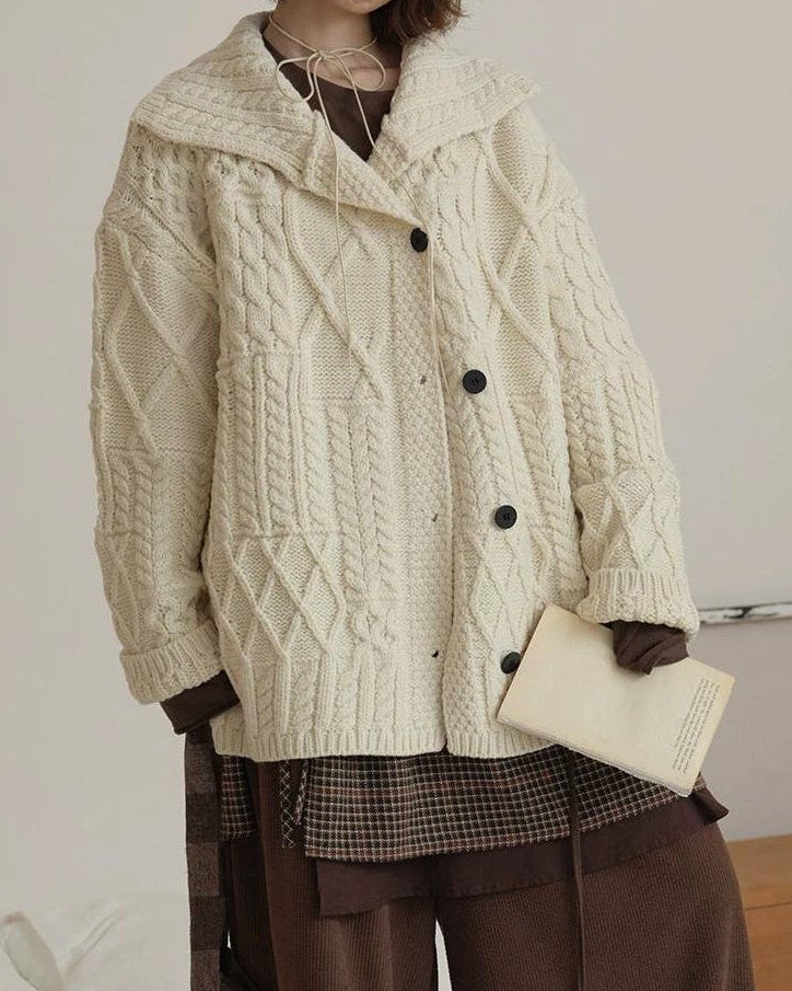 ヒュッゲラペルケーブルニットカーディガン 10155