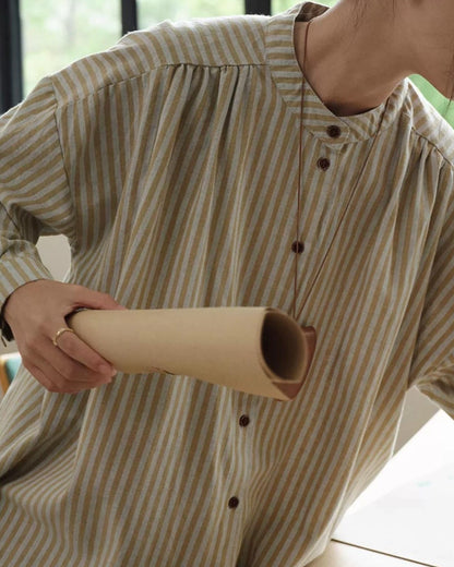 ノルヴァリーナロングバンドカラーストライプブラウス 10298