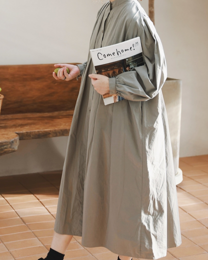 スタンドカラープリーツシャツワンピース 10088