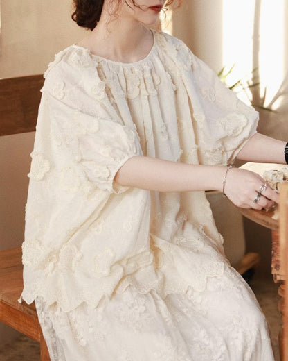 スノーミストレースパフブラウス 10443