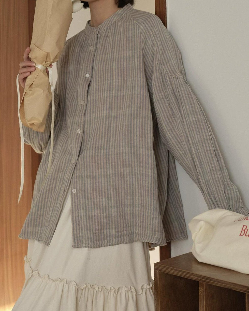 ストライプスリムバンドブラウス 10279