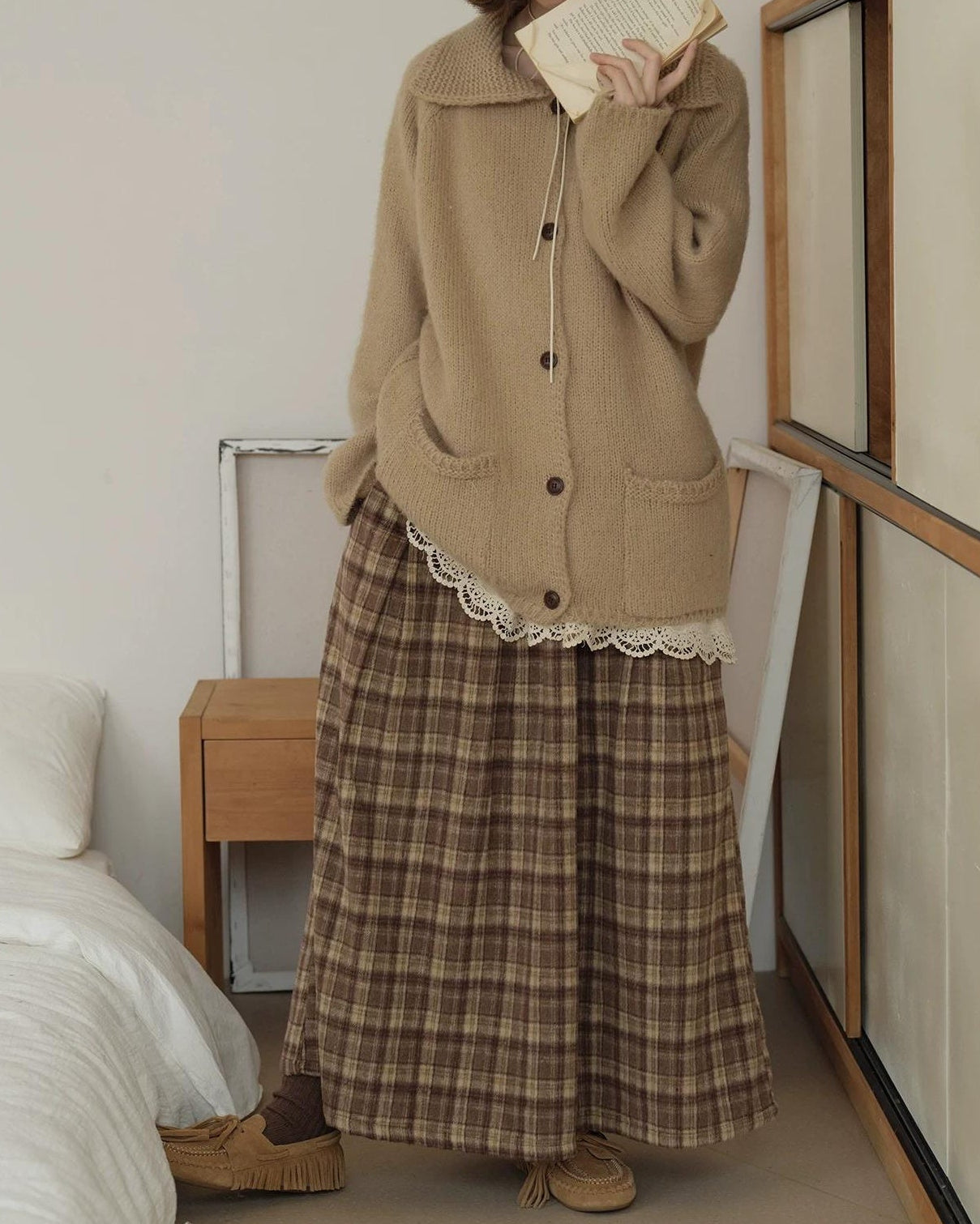 ラテチェックAラインミディスカート 10156