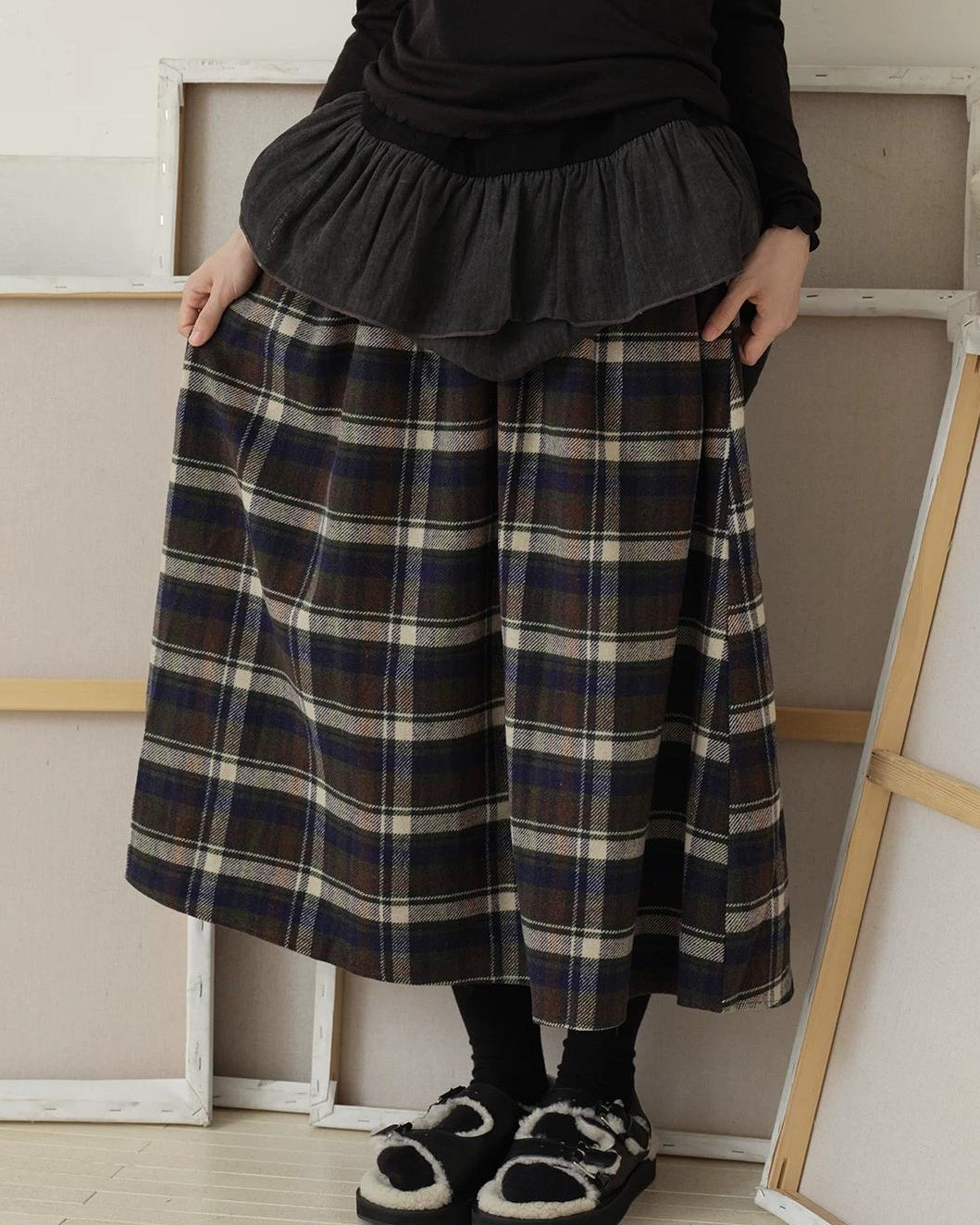 スカンジナビアチェックミディスカート 10188