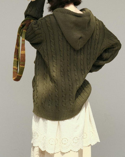 コージーケーブルフードジップカーディガン 10178