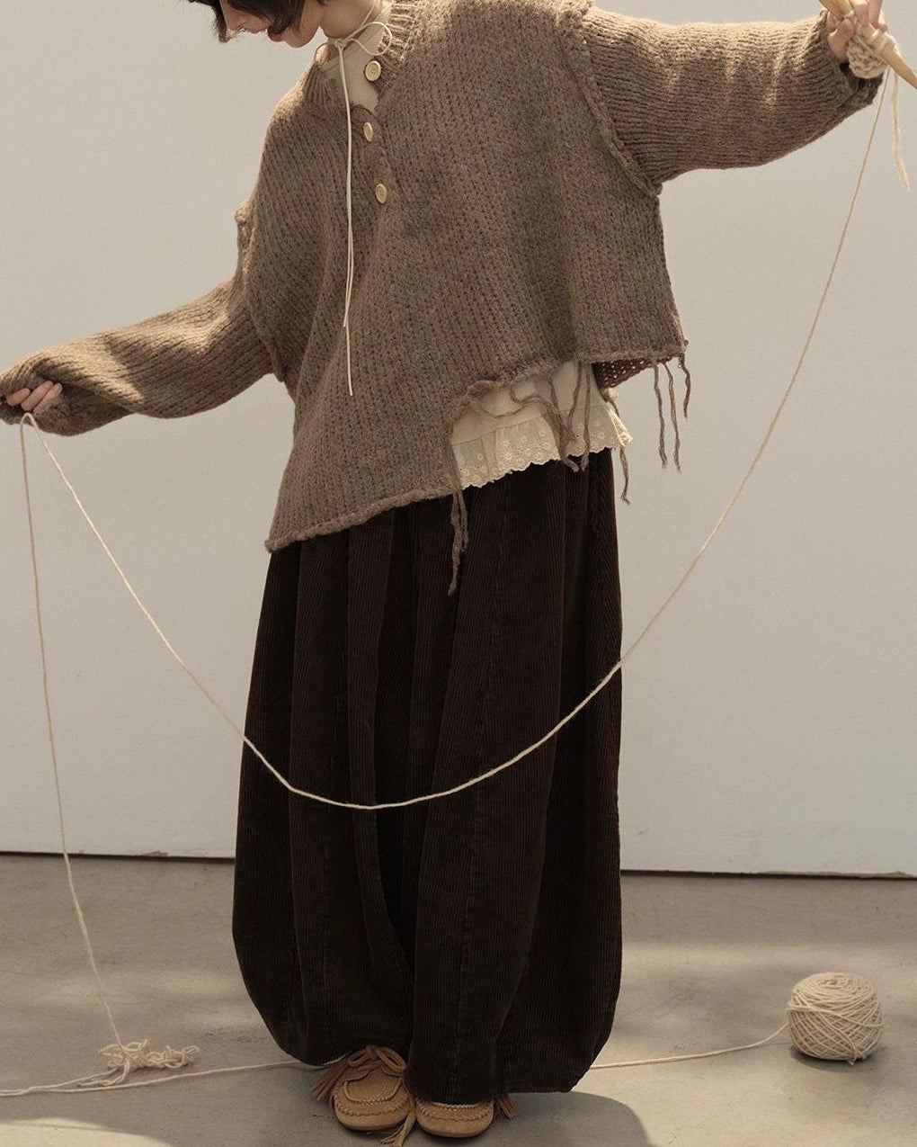 アートタッセルハーフボタンニット 10139