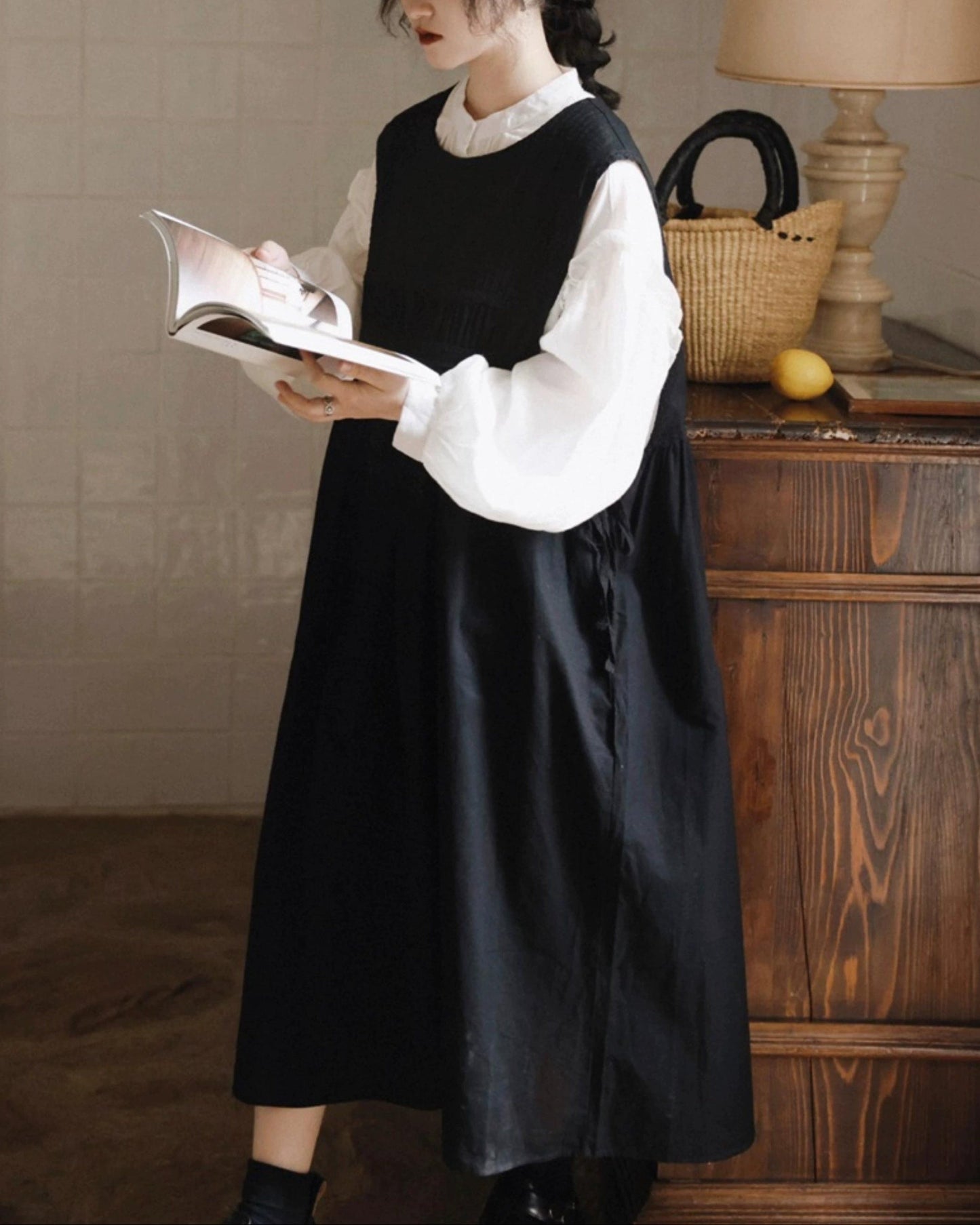 ラウンドネックレトロベストワンピース 10003