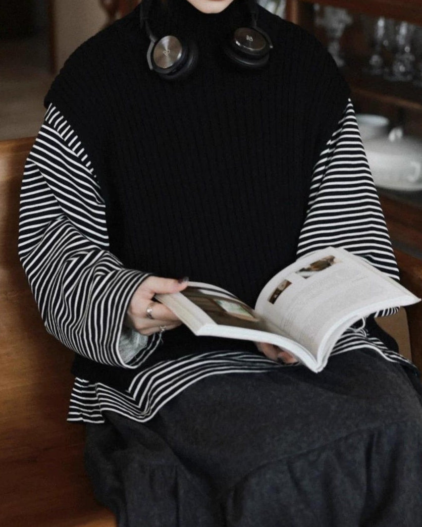 ハイネックリブニットベスト 10031