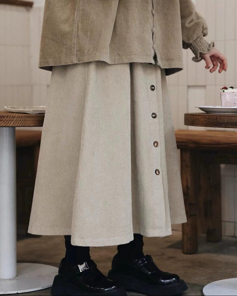 ナチュラルコーデュロイ ボタンミディスカート 10104
