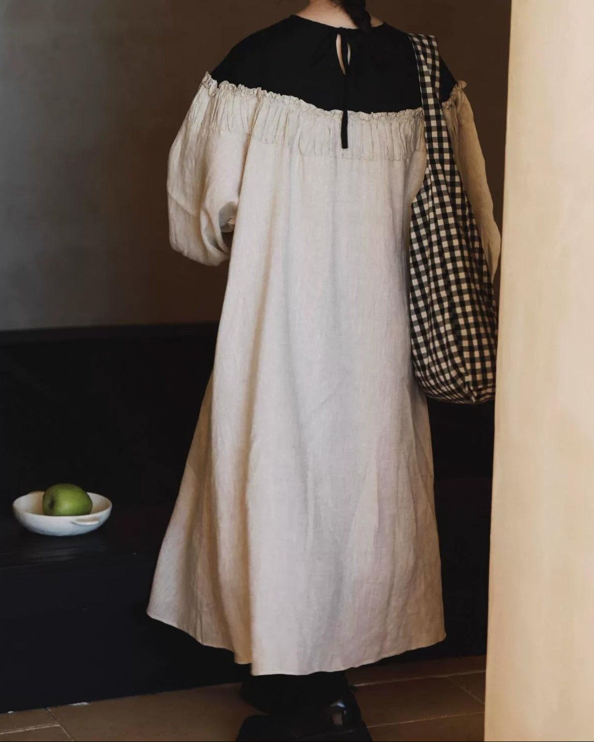 パフスリーブバイカラープリーツワンピース 10020