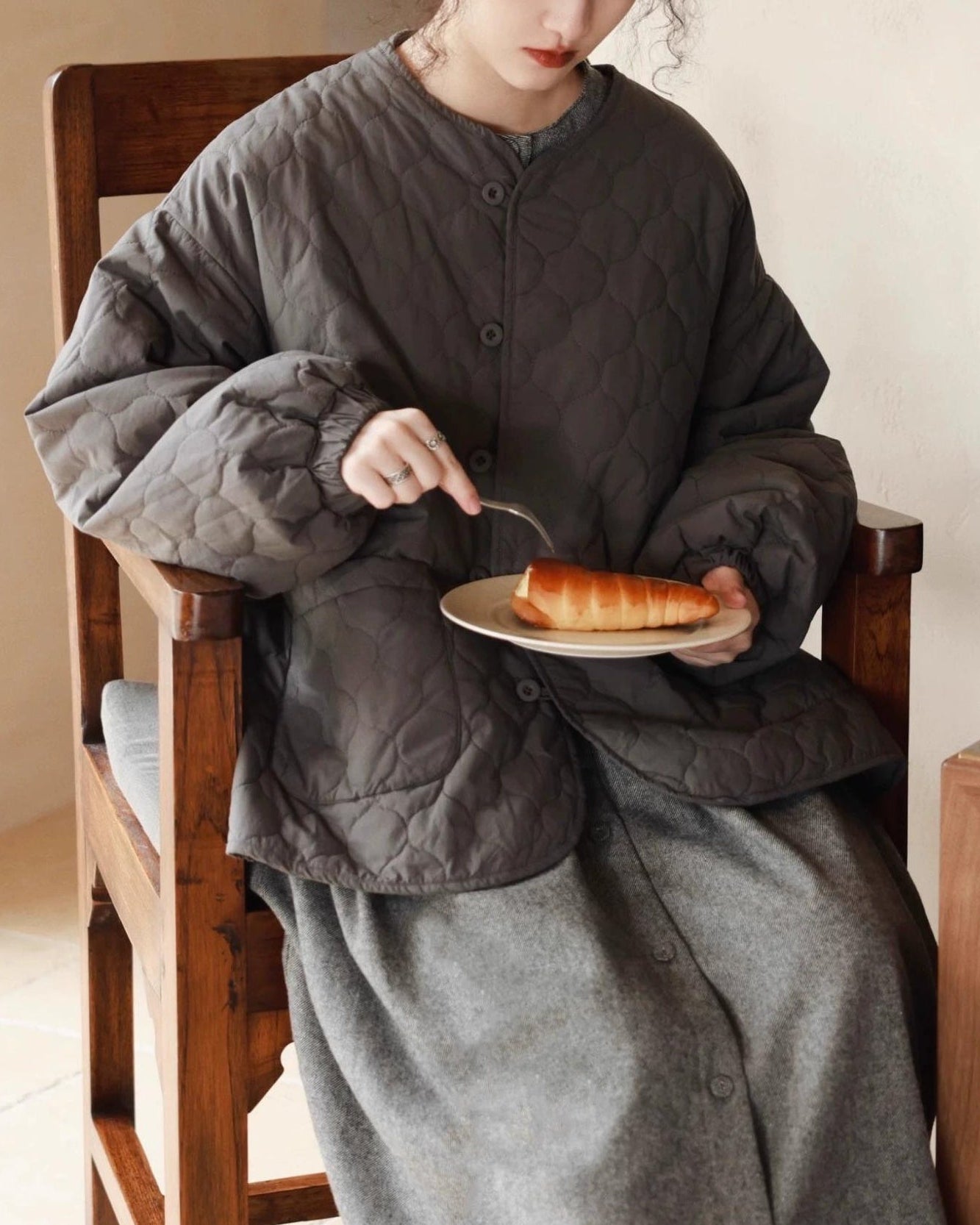 ノーカラーキルティングショートコート 10008