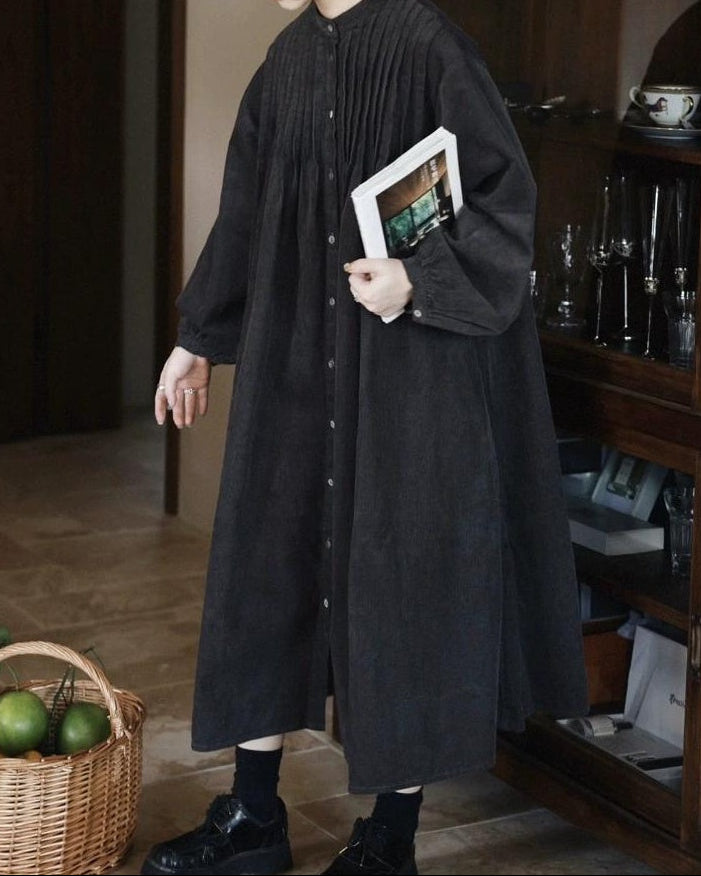 ピンタックコーデュロイシャツワンピース 10035