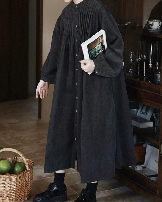 ピンタックコーデュロイシャツワンピース 10035