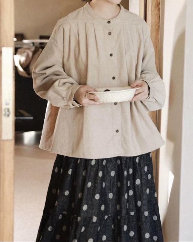 バンドカラーフレアレトロブラウス 10074