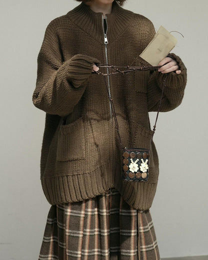 ハイネックジッパーポケットカーディガン 10174