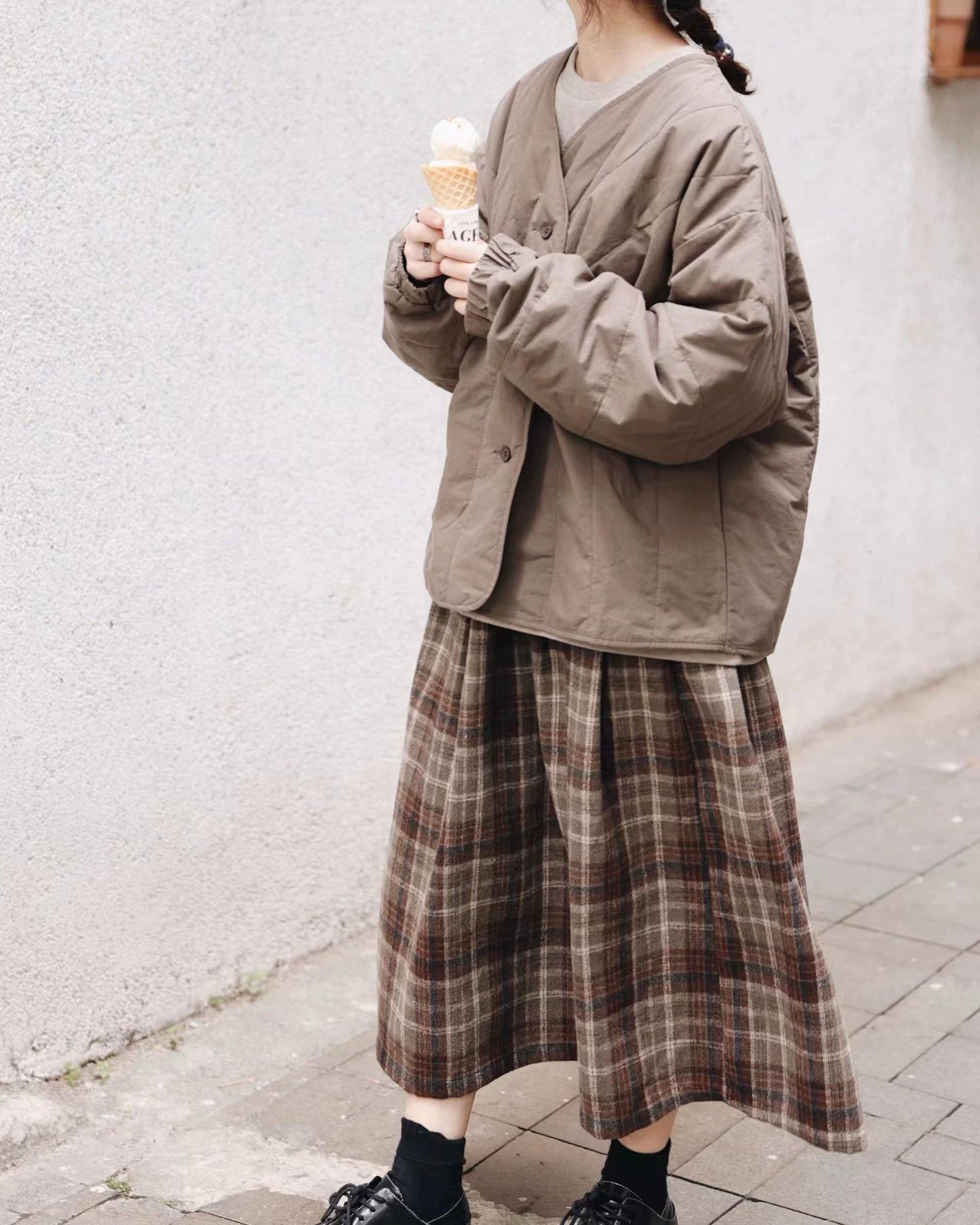 Aラインチェック柄ミディスカート 10107