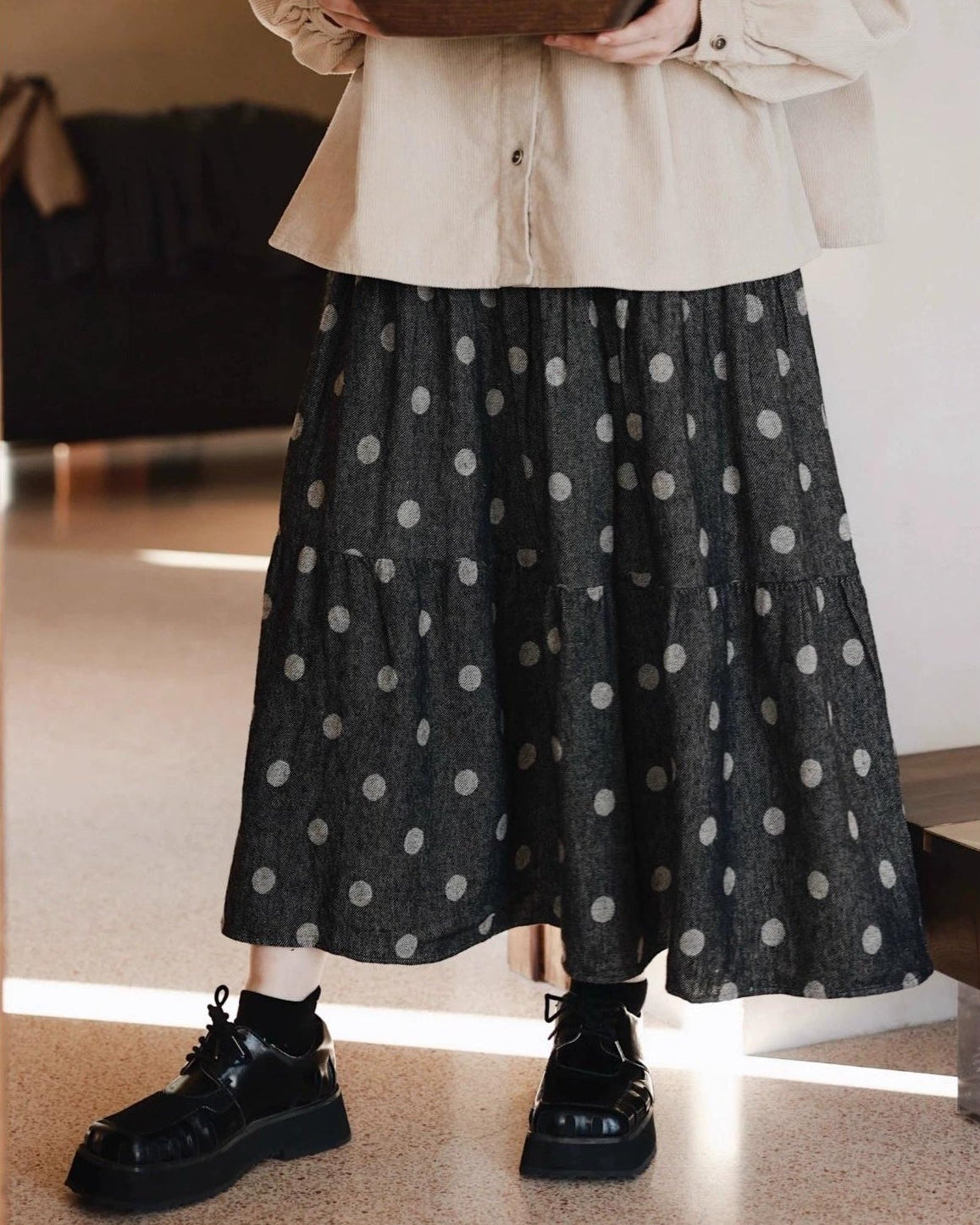ドット柄フレアくすみスカート 10073