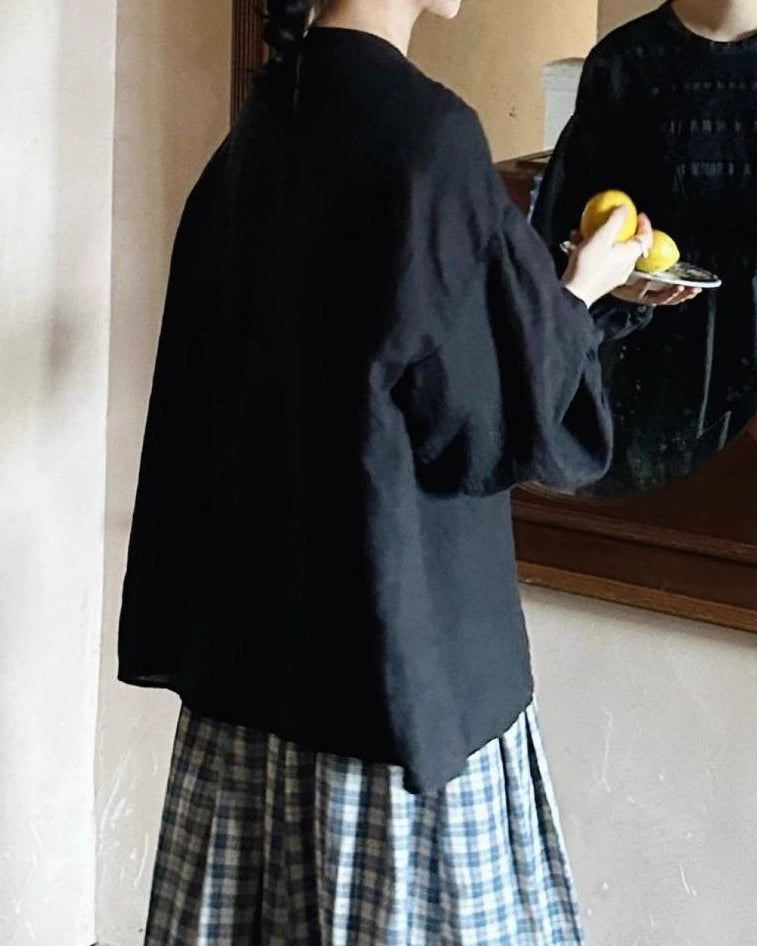 パフスリーブフレアレトロブラウス 10045