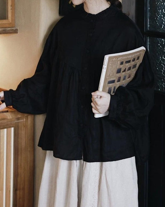 フリルネックフレアブラウス 10057