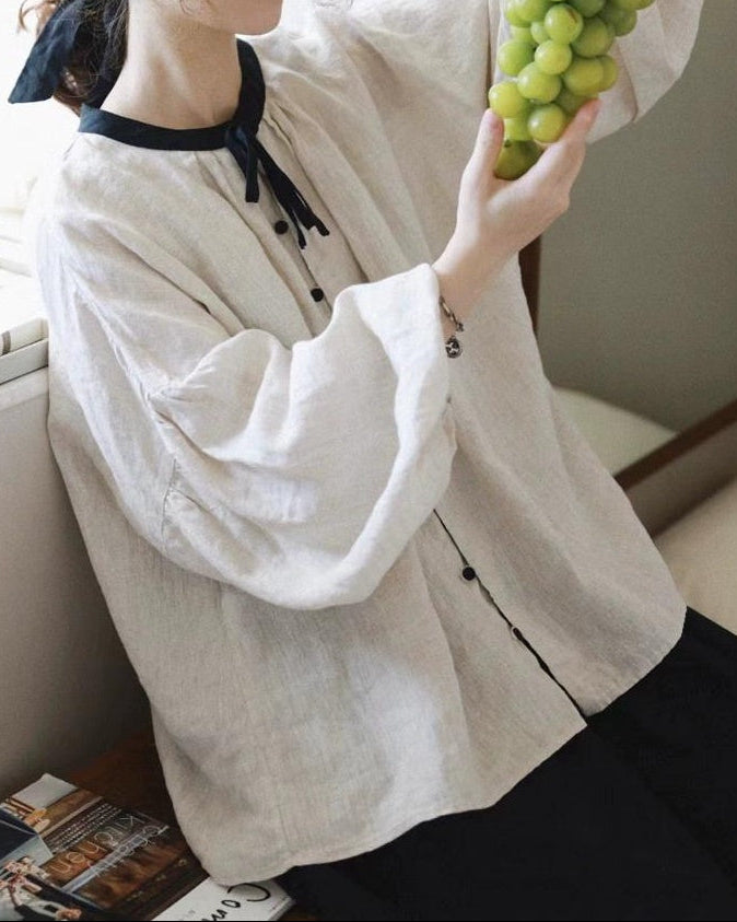 ノルディックバイカラーリボンブラウス 10098