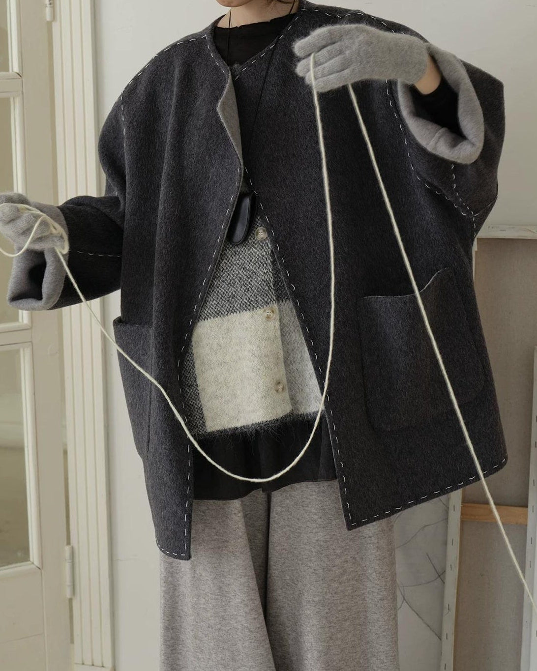 チェックニットレイヤードベスト 10197