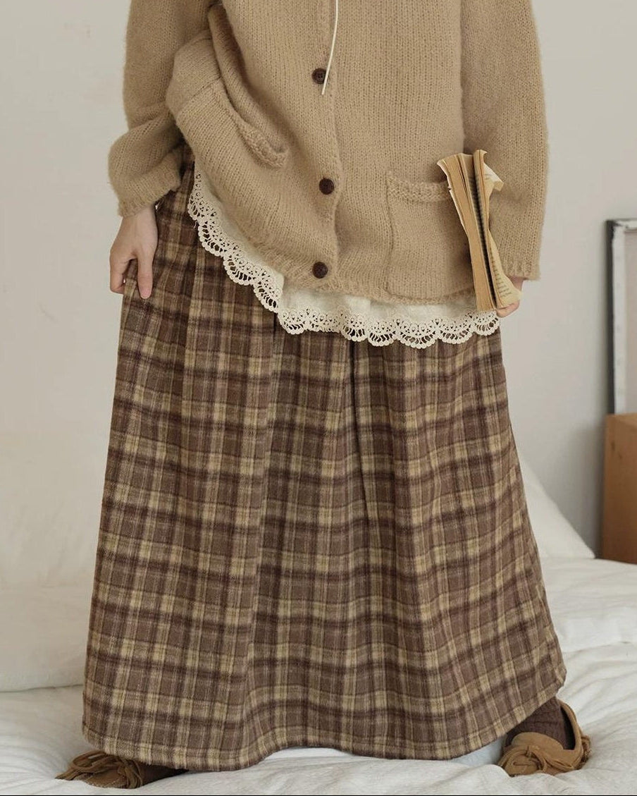 ラテチェックAラインミディスカート 10156