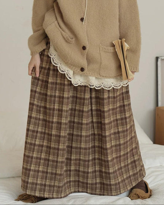 ラテチェックAラインミディスカート 10156