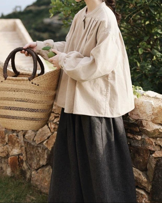 バンドカラーフレアレトロブラウス 10074