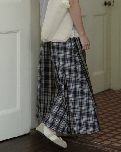 レトロチェックパッチミディスカート 10274