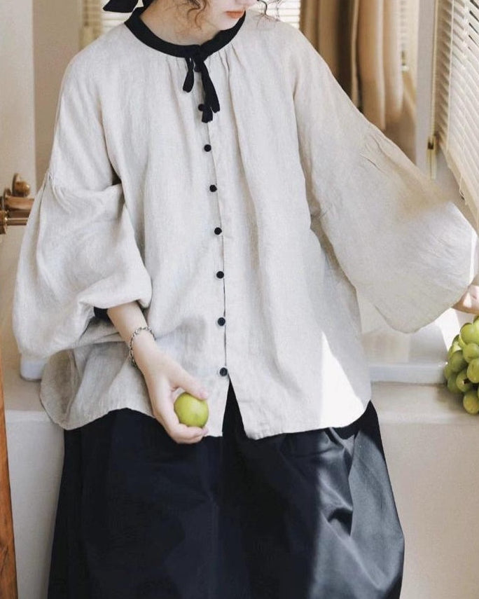 ノルディックバイカラーリボンブラウス 10098