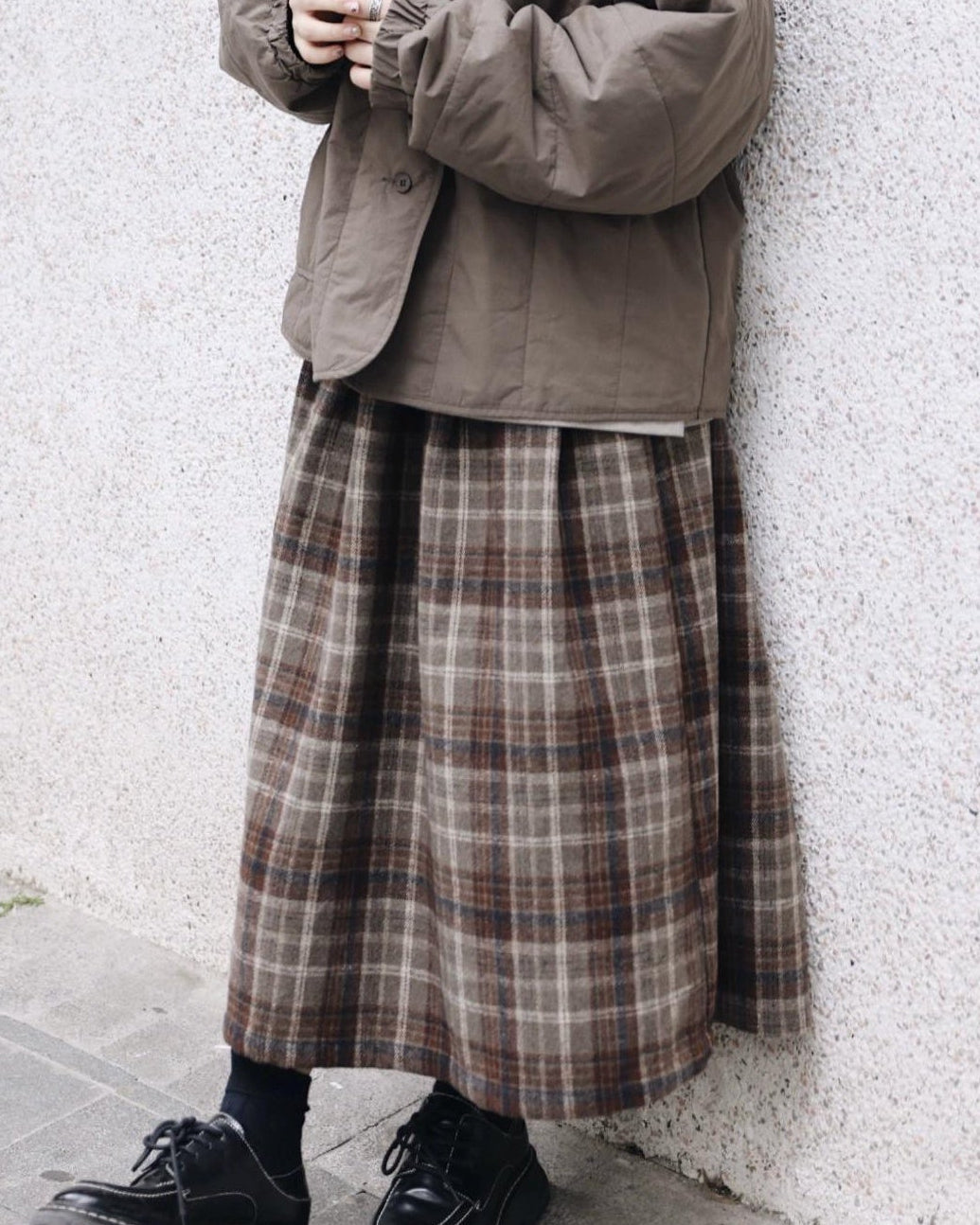 Aラインチェック柄ミディスカート 10107