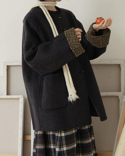 ノーカラーレトロチェックコート 10189