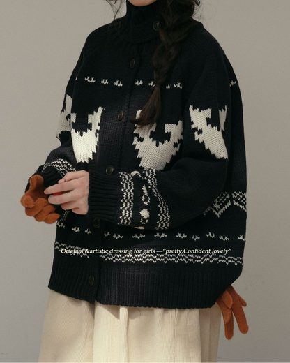 スノーパターンハイネックニットカーディガン 10173