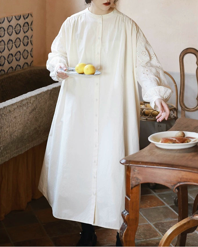 バンドカラーレースシャツワンピース 10049