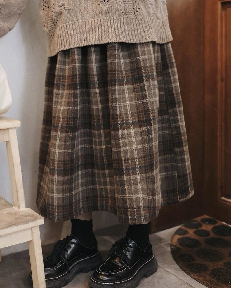 Aラインチェック柄ミディスカート 10107