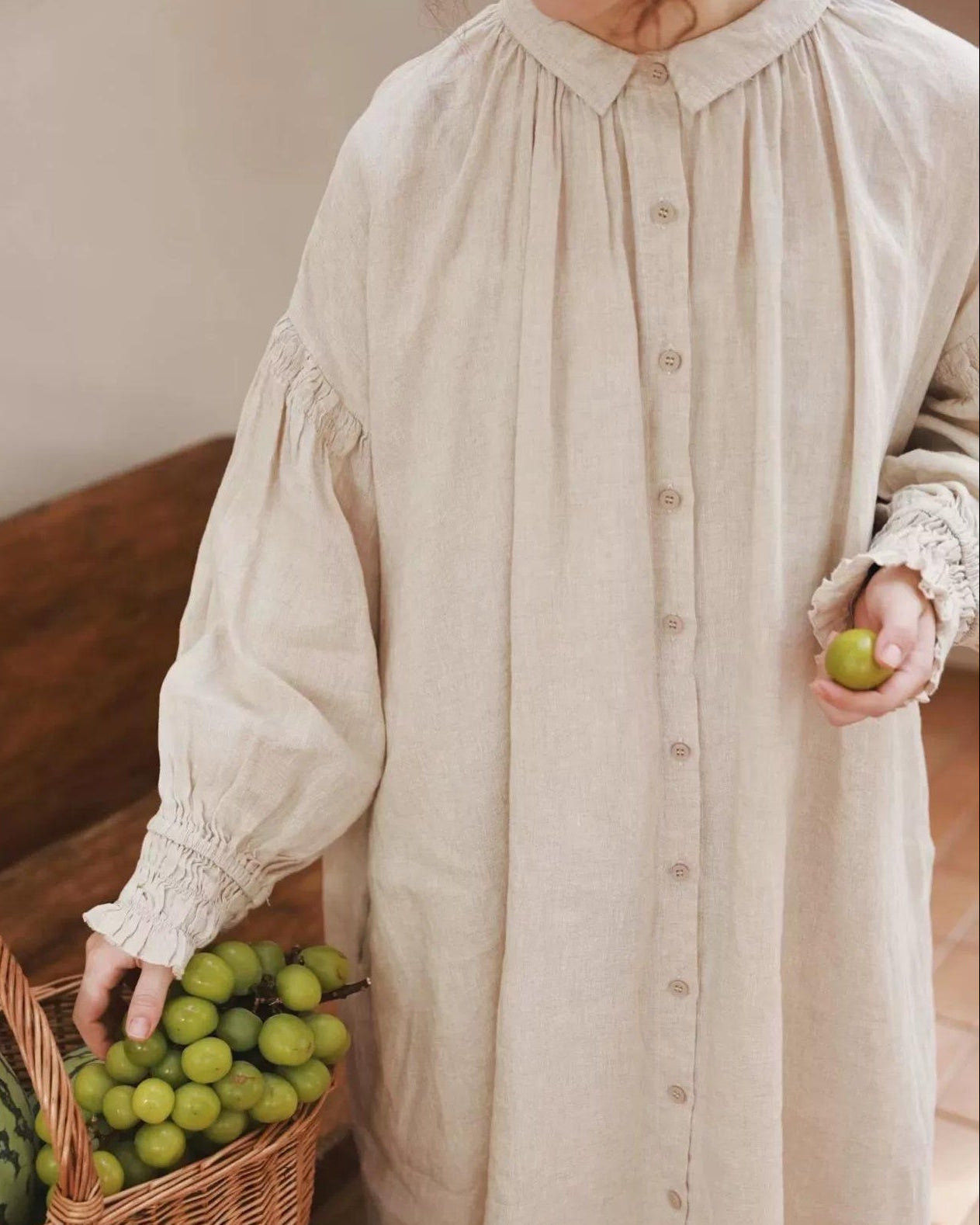 ヘルカナチュラルロングギャザーワンピース 10087