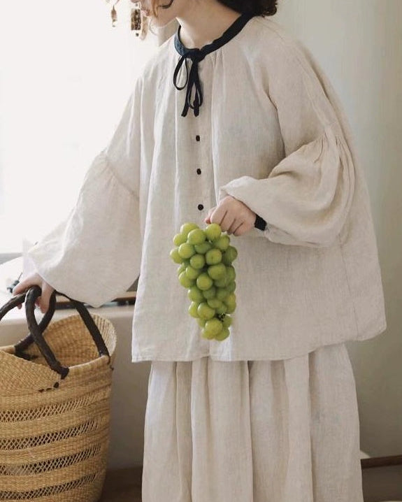 ノルディックバイカラーリボンブラウス 10098