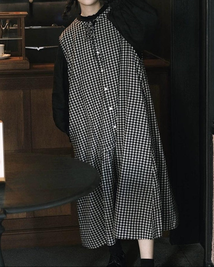チェック柄リボンベストワンピース 10058