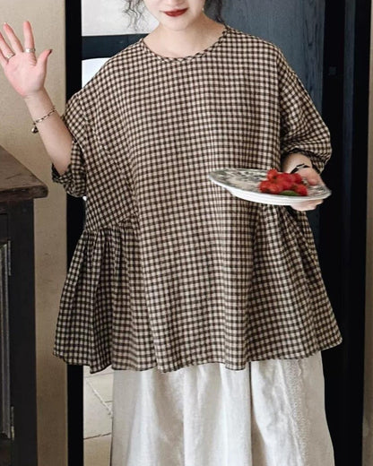 ノルディラインチェックプリーツドールシャツ 10410