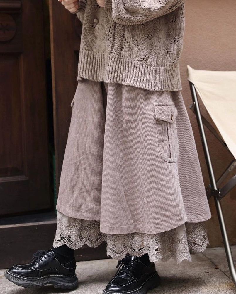 レトロポケットハイウエストコーデュロイスカート 10109