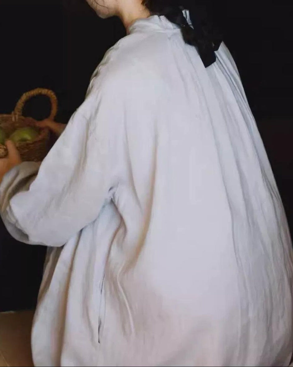 バンドカラープリーツフレアシャツワンピース 10021