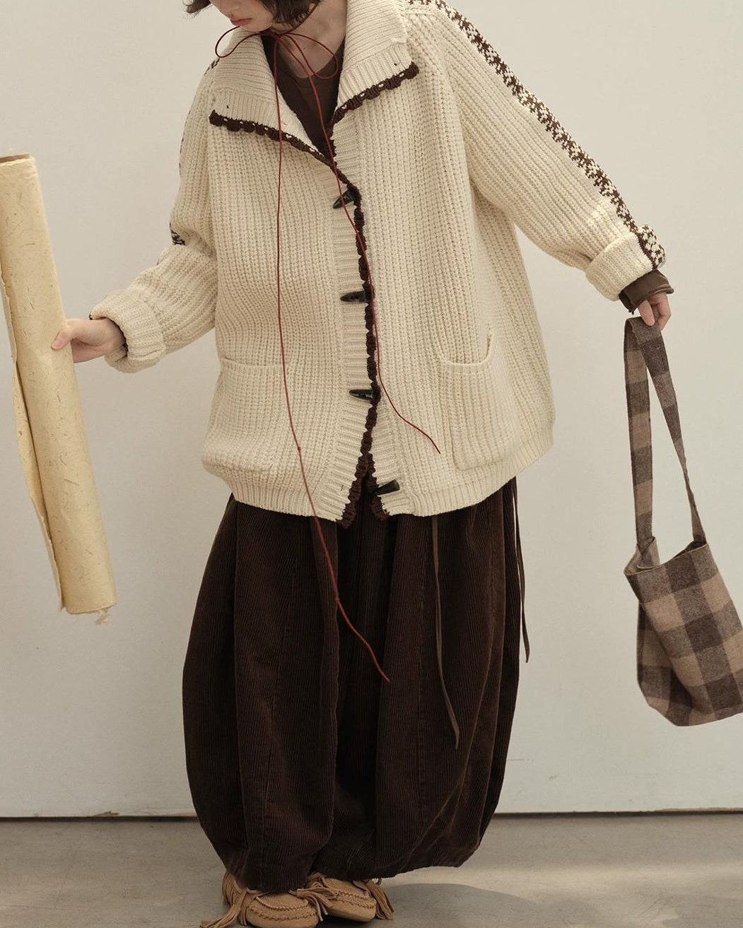 ラペルダッフルポケットニットカーディガン 10148