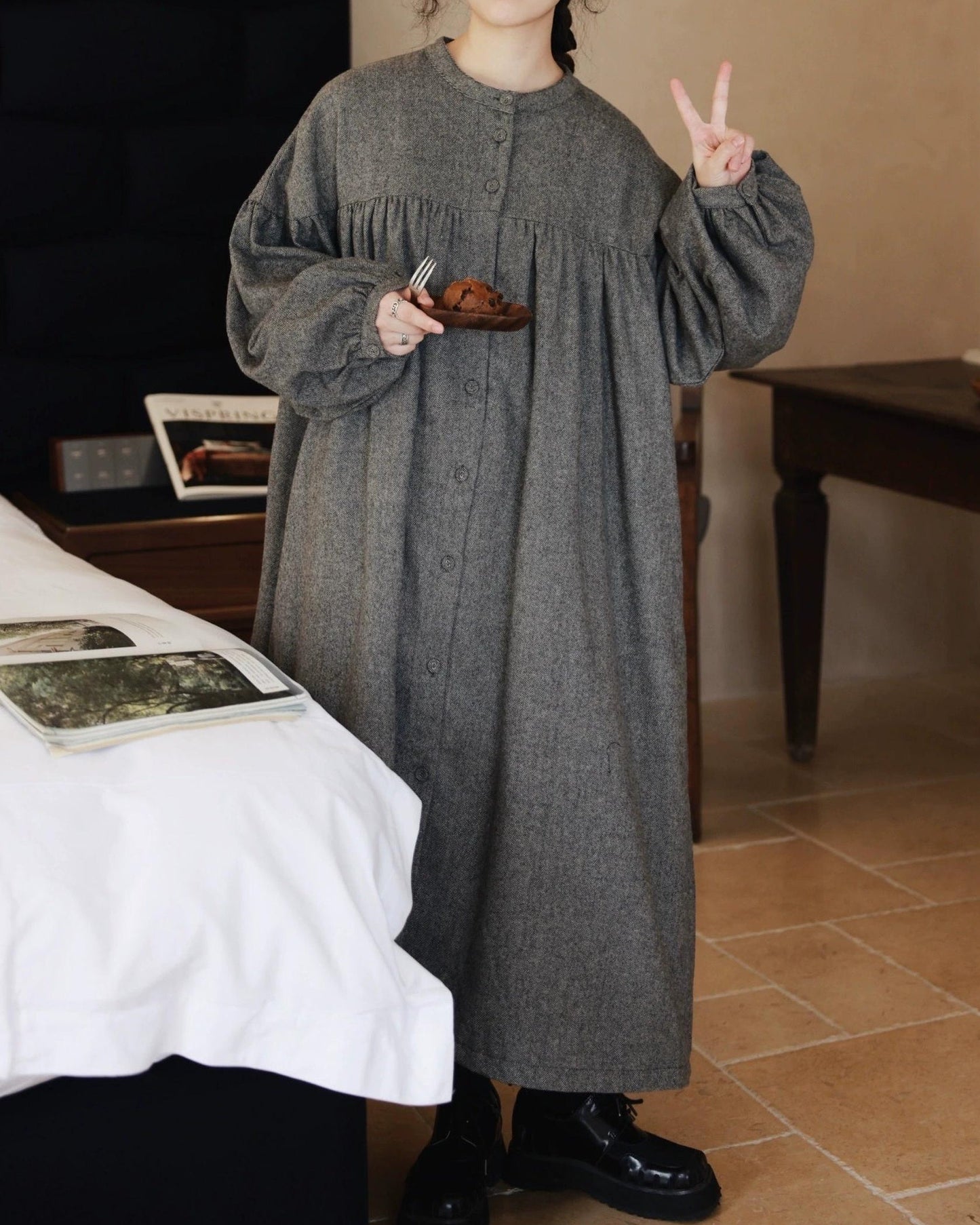 ハイウエストパフフレアワンピース 10068