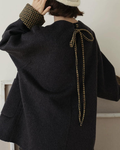 ノーカラーレトロチェックコート 10189